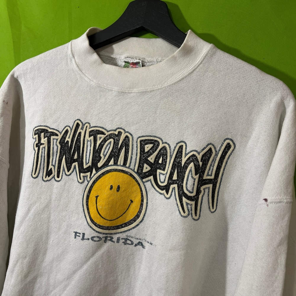 Vintage Ft Walton Beach Florida Smiley Face Sweatshirt XL White 1990 - Picture 4 of 8